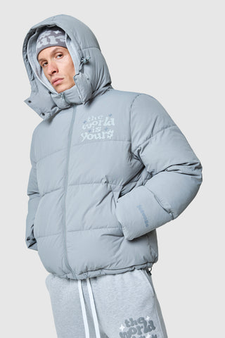 World Is Yours Puffer Jacket - Moon Grey